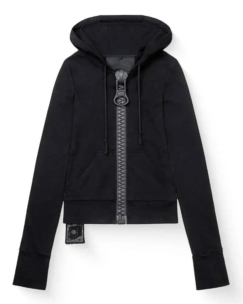 Nehwei enterprise Y2K street Harajuku oversized hoodie with zipper, multi-pocket design, solid color, casual women's American fashion style
