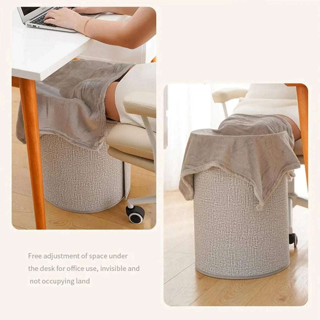 Foldable leg warmer by Nehwei enterprise with electric foot heater, thermostat, auto shut-off, ideal for office and home use.