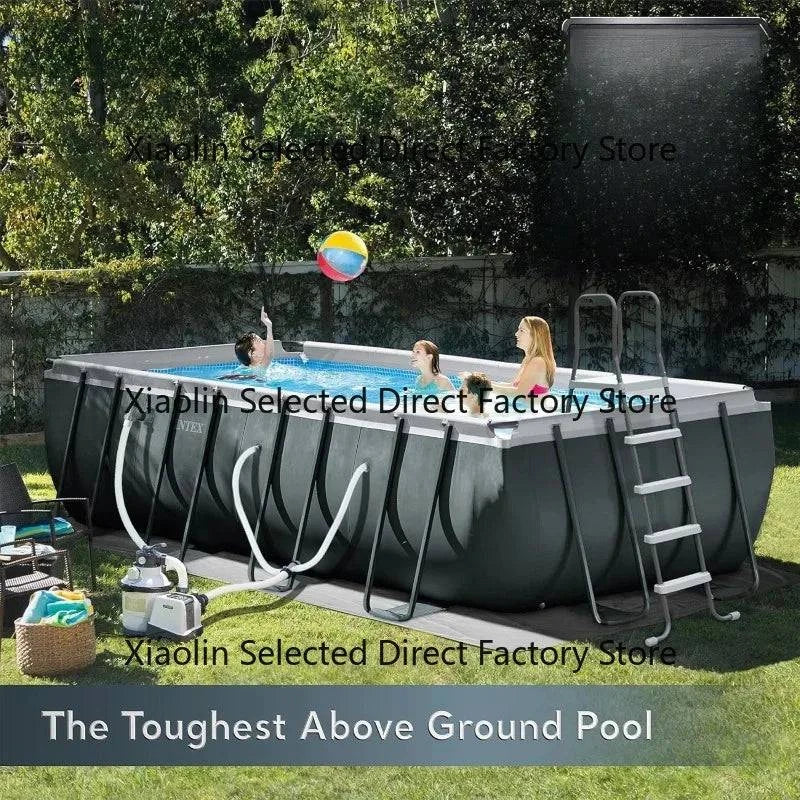 Nehwei enterprise 18x9x52 inch rectangular above ground swimming pool with pump, suitable for backyard outdoor use