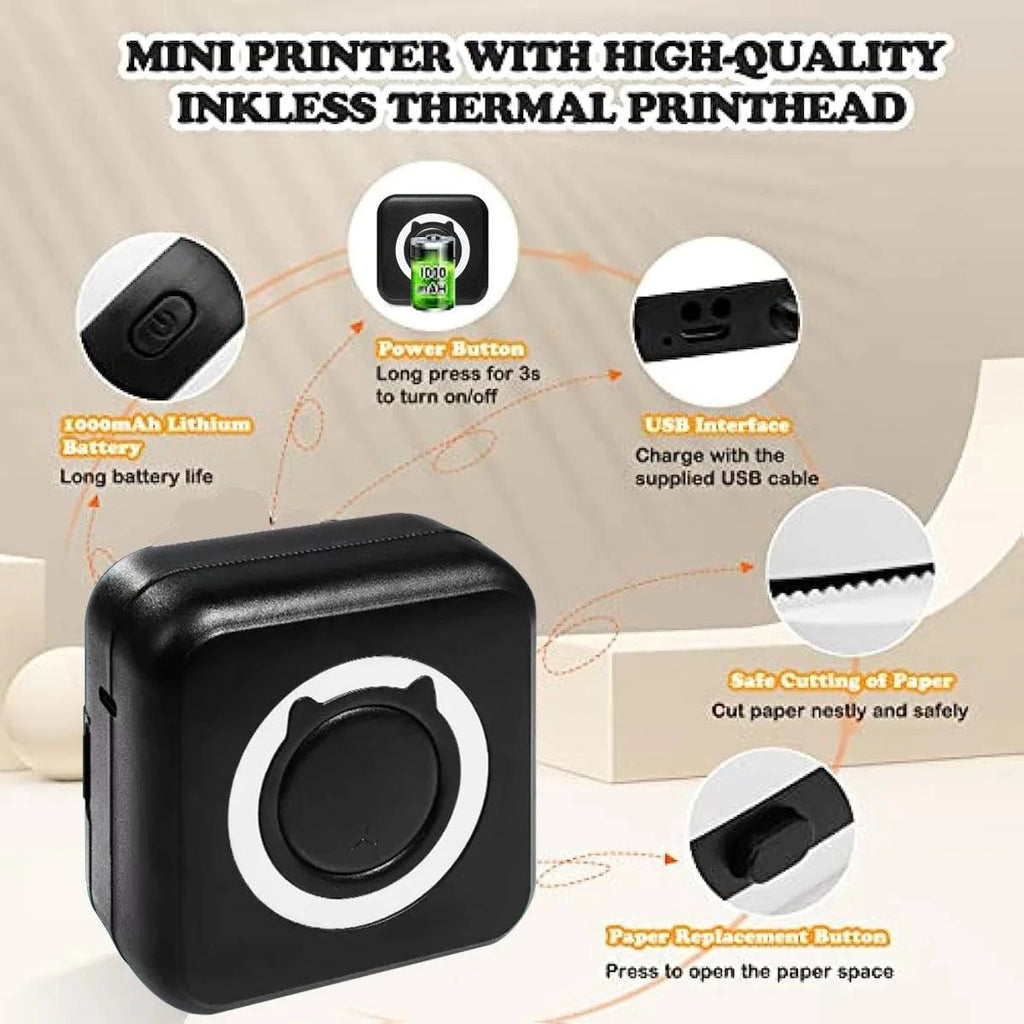 Nehwei enterprise MINI Print portable thermal printer with wireless Bluetooth, showing a 58mm printed photo or label.