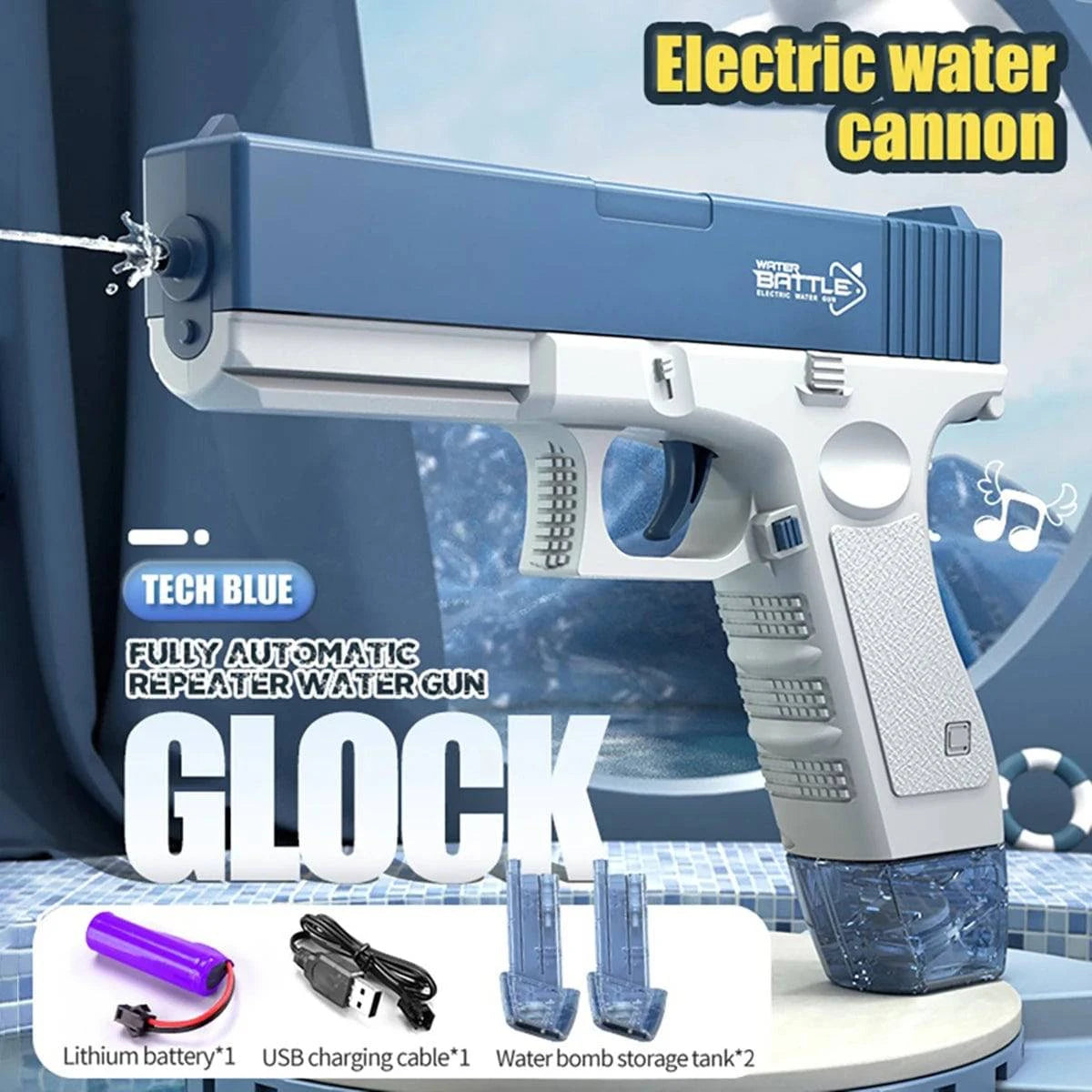 Rechargeable electric water gun by Nehwei enterprise with automatic and manual spray modes, 32-foot range for kids and adults.