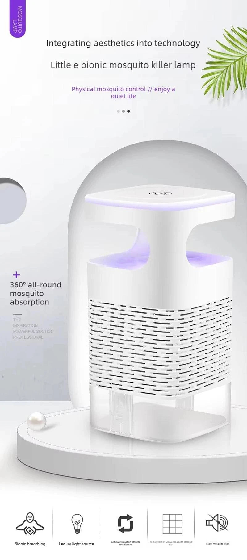 Nehwei electronic LED mosquito killer lamp with USB, quiet fly trap and bug repeller for home use, featuring sleek design and UV light.