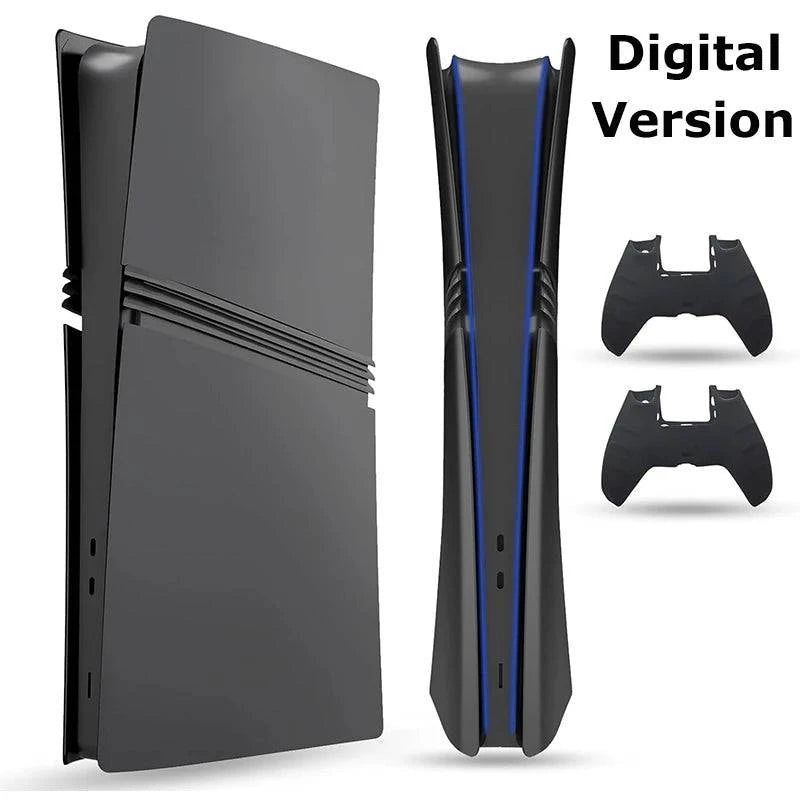 Nehwei enterprise PS5 Pro faceplate cover with red silicone controller covers, ABS shell, matte skin for digital and disc editions