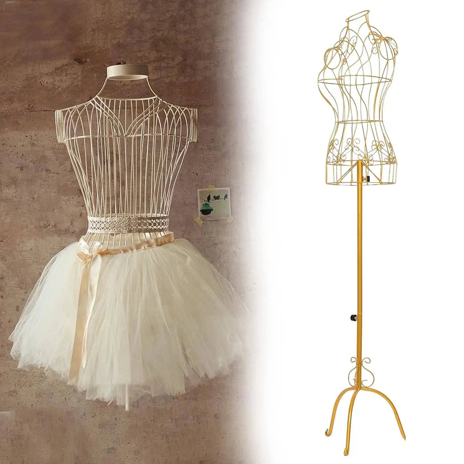 Female mannequin iron dress form with stable base and adjustable height, ideal for tailoring, dressmaking, and shop displays.