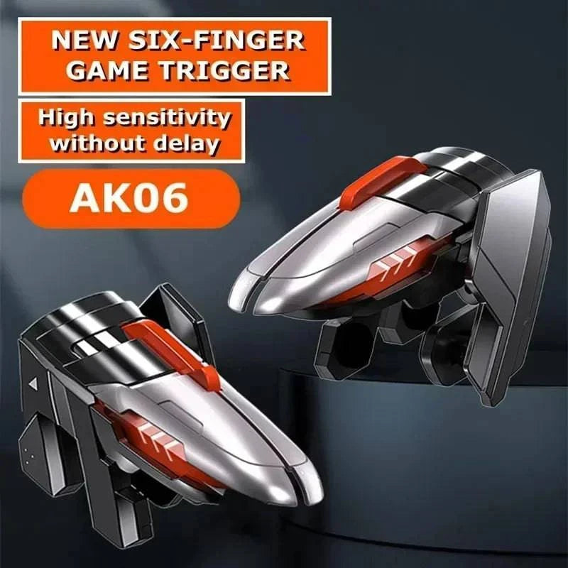 Nehwei MEMO 6 Finger Mobile Phone ABS game trigger for PUBG, with alloy L1 R1 buttons for iOS and Android gaming controllers