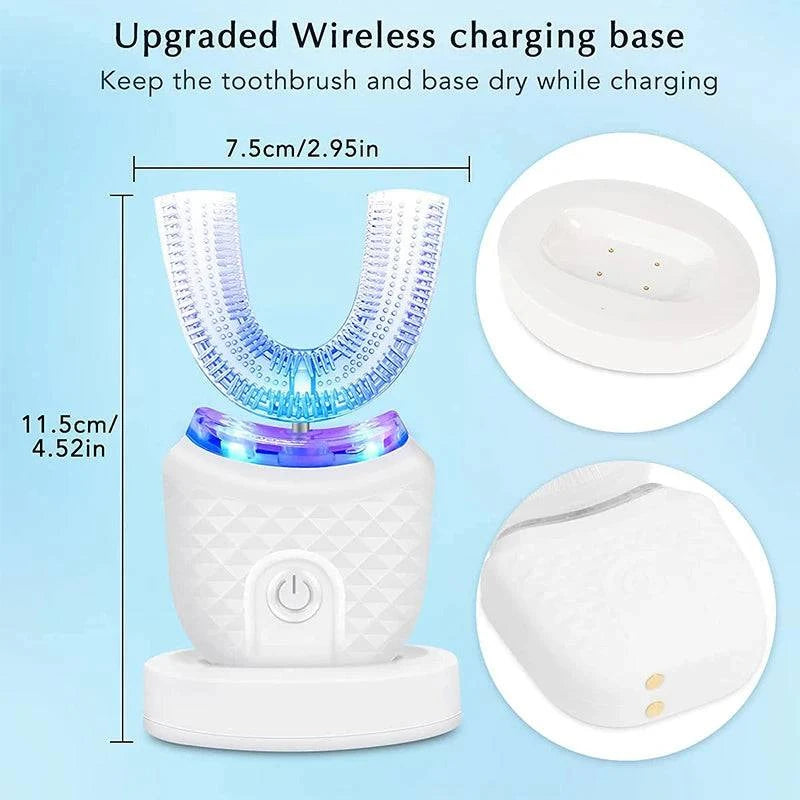 Nehwei enterprise U-shaped electric toothbrush with 360-degree automatic cleaning, showcasing the sleek design and U-shaped brush head.