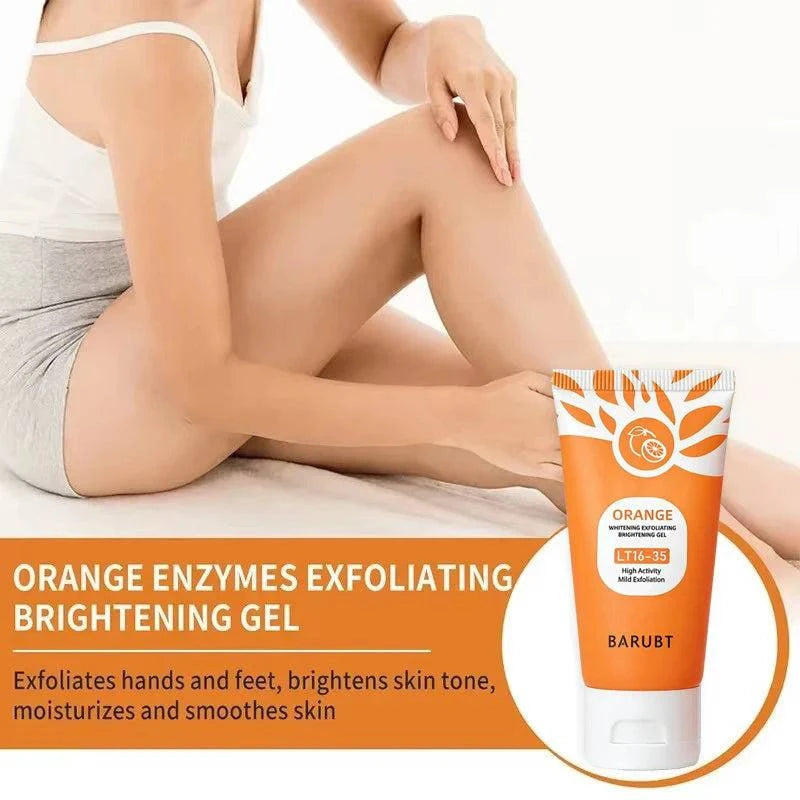 Nehwei orange exfoliating gel for face and body, natural peeling scrub with moisturizing skin cleaning properties.