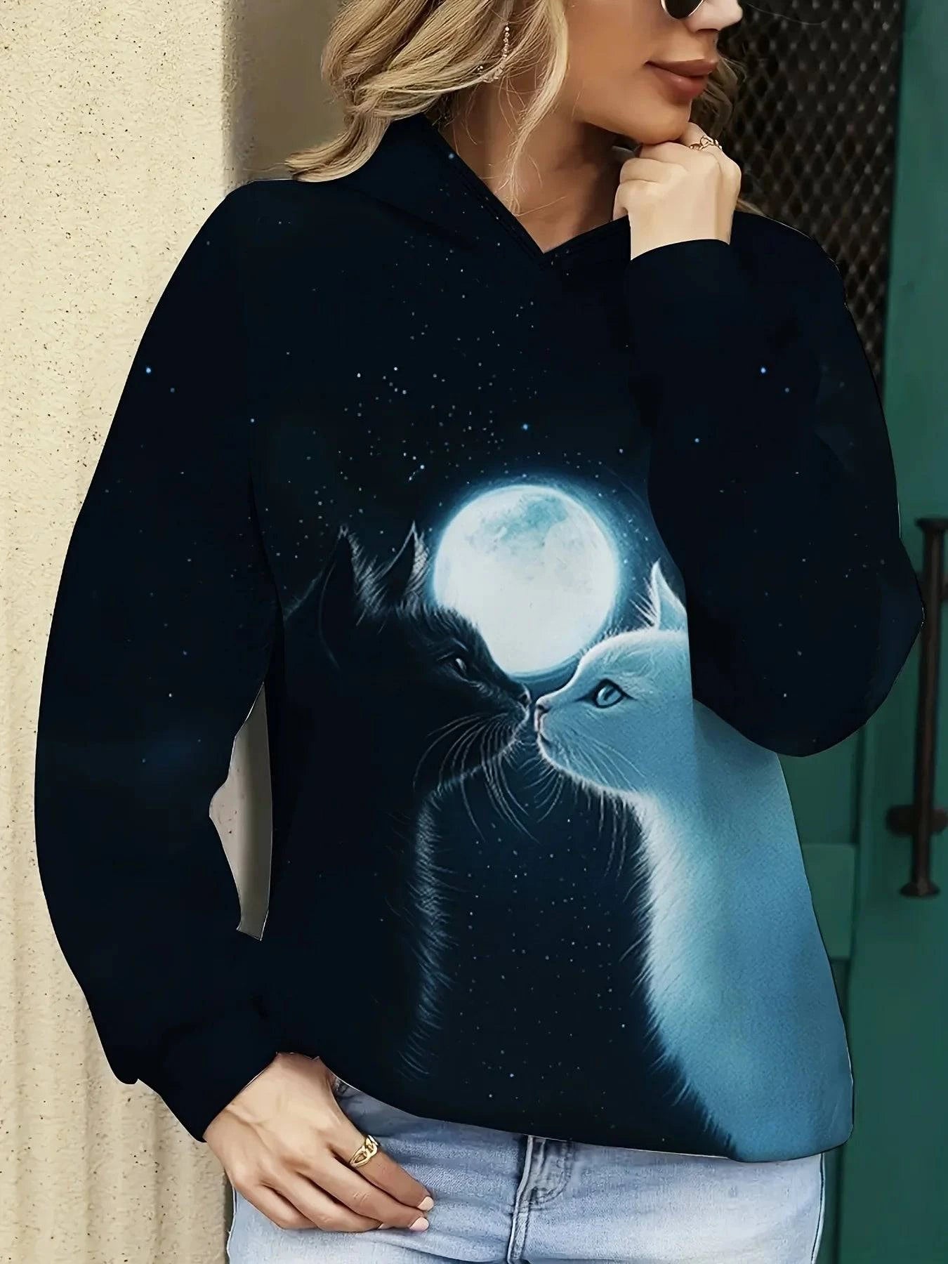 Nehwei enterprise cute cat 3D print hoodie for men and women, casual oversized sweatshirt with cat design, autumn tracksuit pullover.
