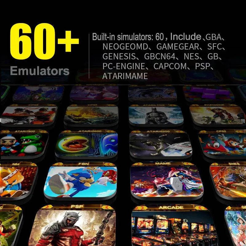 Nehwei G5 Game Retro Console with wireless controllers, 4K HD display, showing game menu and classic game icons.