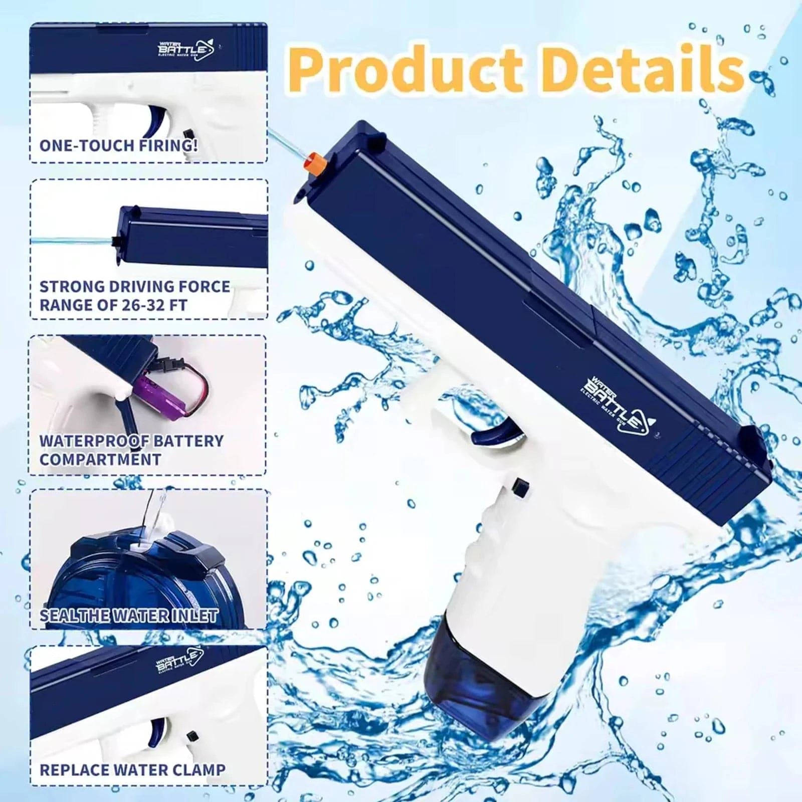 Nehwei enterprise electric water gun with rechargeable battery, automatic and manual spray modes, up to 32 ft range for kids and adults