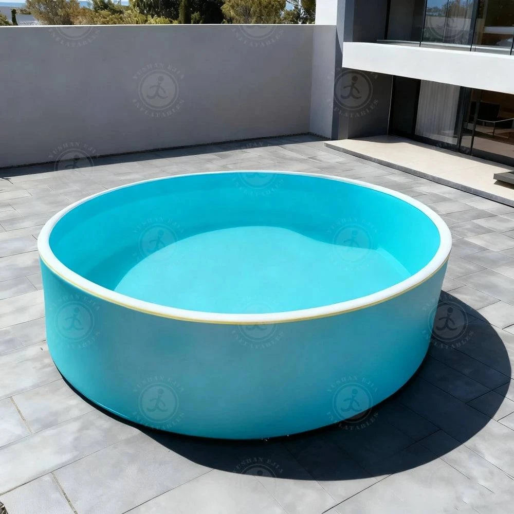 Multi-person foldable above ground pool by Nehwei Enterprise, featuring drop stitch construction and outdoor water play setup.