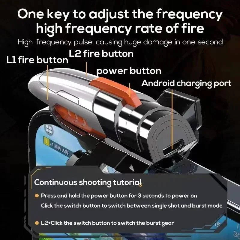 Nehwei MEMO 6 Finger Mobile Phone ABS game trigger for PUBG, alloy L1 R1 buttons for iOS and Android gamepad controller.
