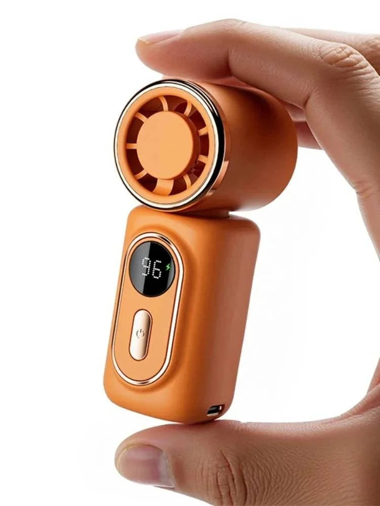 Nehwei handheld mini fan with LED display, 3000mAh battery, 5 speeds, adjustable 180°, clip-on portable cooling fan.