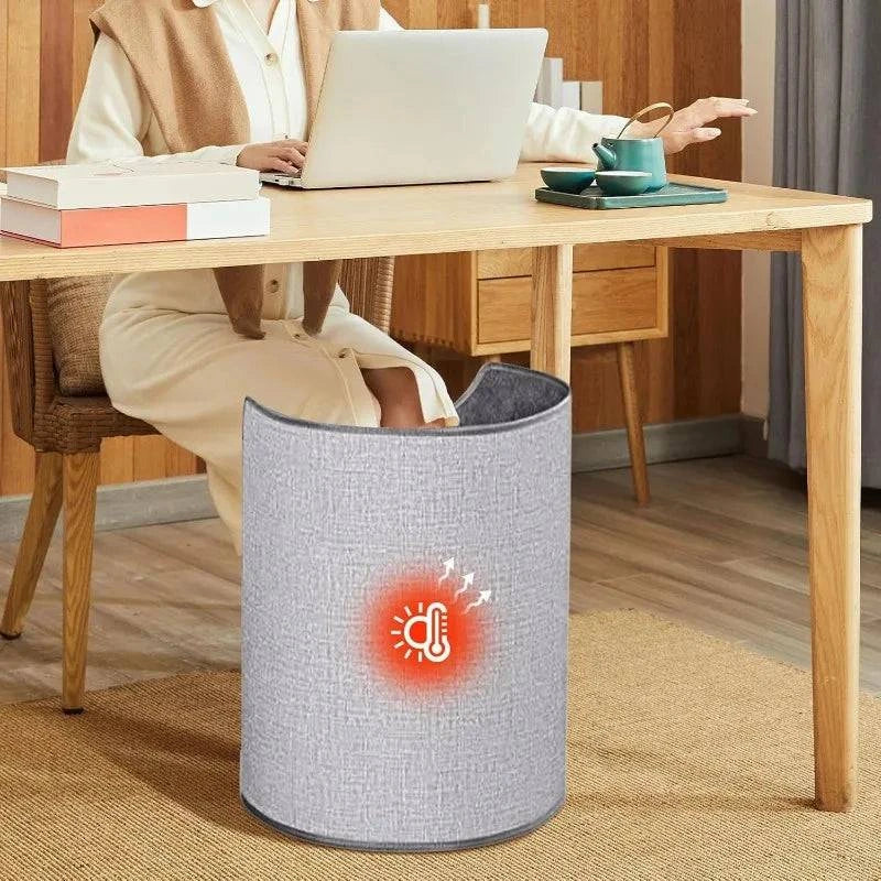 Silent foldable leg warmer by Nehwei enterprise, an electric foot heater with thermostat and auto shut-off for office or home use.