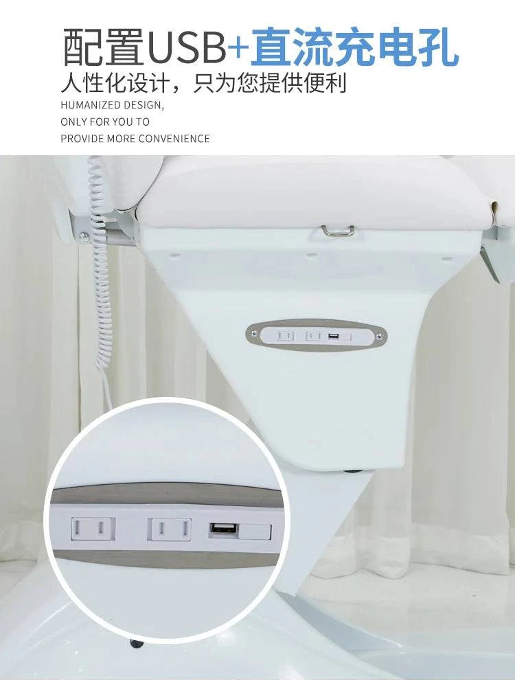 Luxury electric massage table by Nehwei Enterprise featuring a modern, multifunctional design with plush upholstery and adjustable headrest.