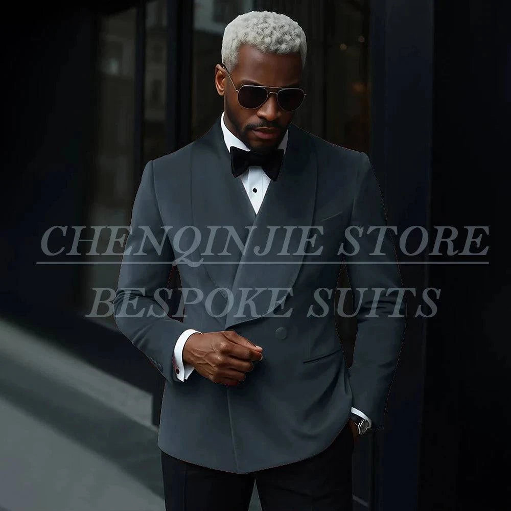 Nehwei enterprise luxury men's velvet double-breasted suit with shawl lapel, slim fit jacket and matching pants for formal occasions