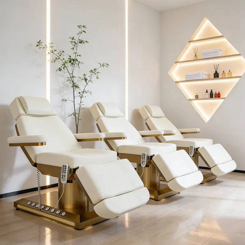 Nehwei enterprise electric massage table with 3/4 motors, adjustable height, foot control, ideal for facial and eyelash treatments.