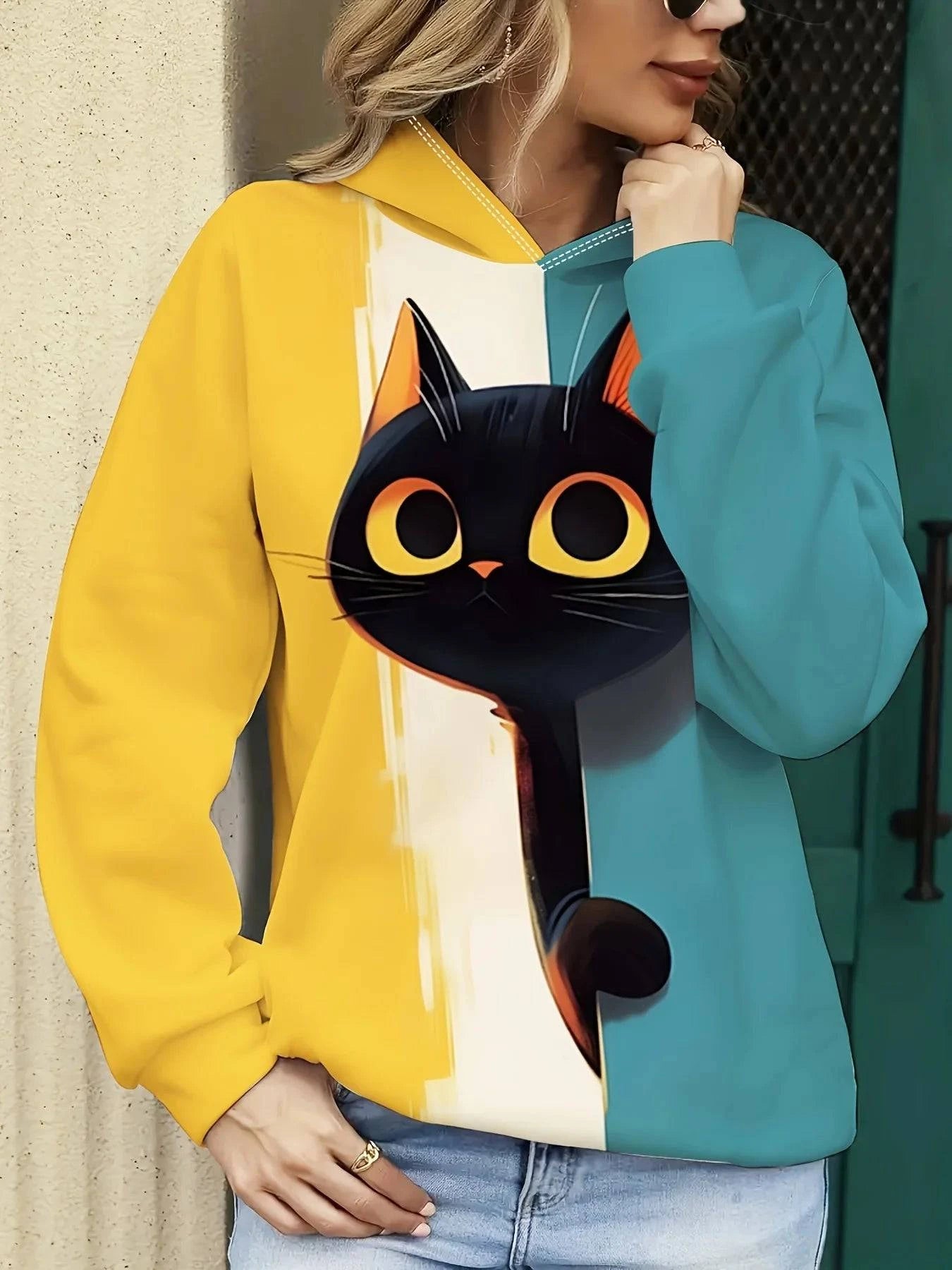 Cute Cat 3D print hoodie by Nehwei Enterprise, oversized casual sweatshirt with cat design, suitable for men and women.