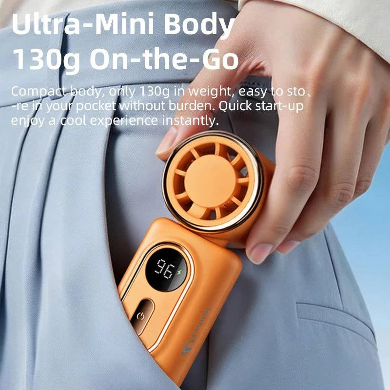 Nehwei enterprise handheld mini fan with 3000mAh battery, 5 speeds, clip, LED display, and 180° adjustable head.