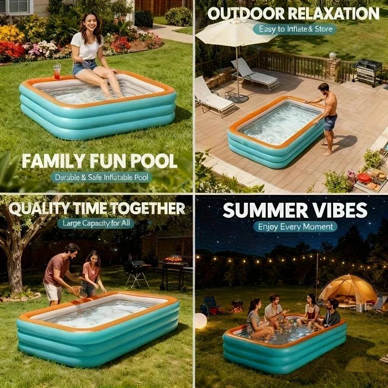 Nehwei enterprise inflatable rectangular outdoor pool filled with water, suitable for kids and adults in backyard water parties