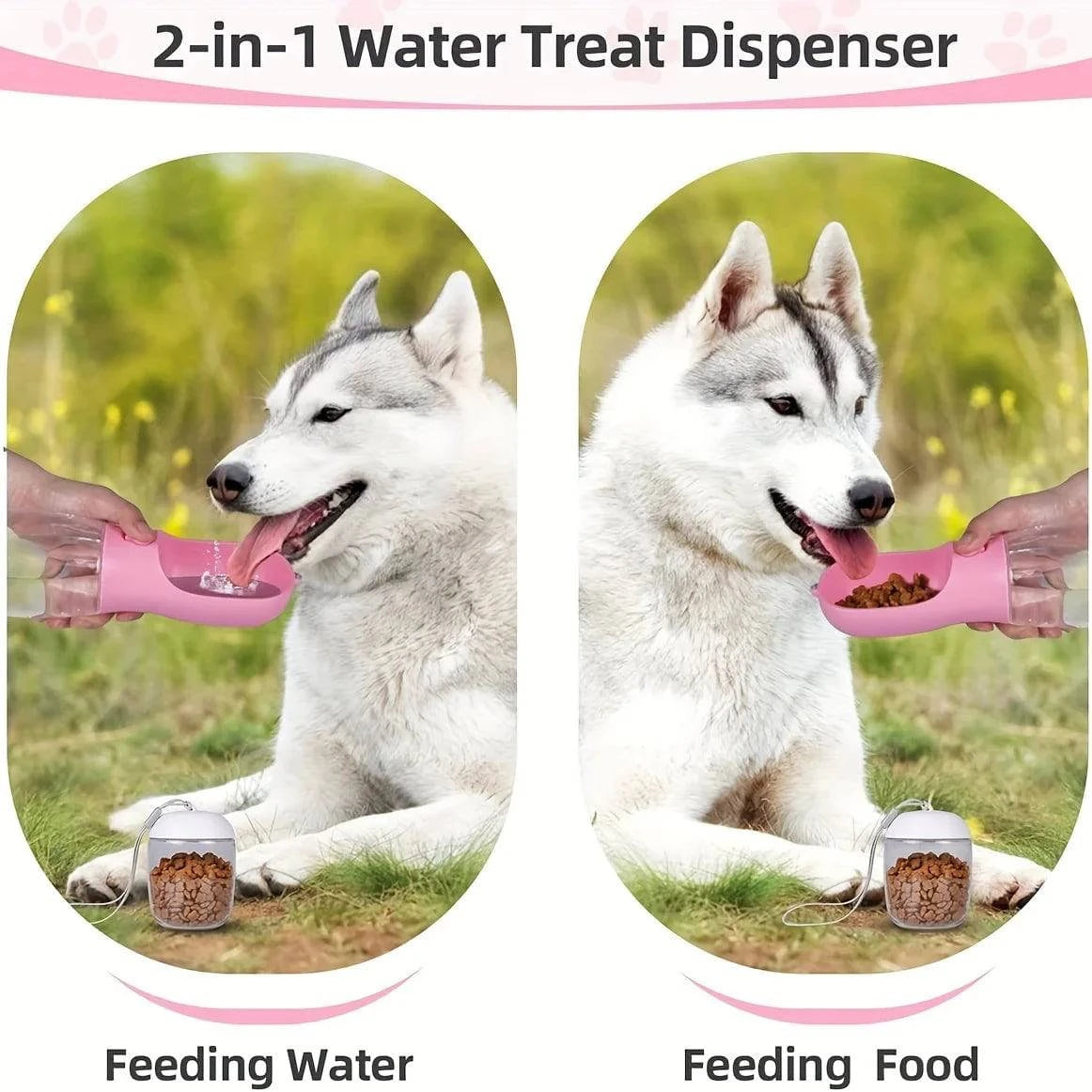 Nehwei enterprise portable dog and cat water bottle with food container, leak-proof outdoor pet water dispenser.