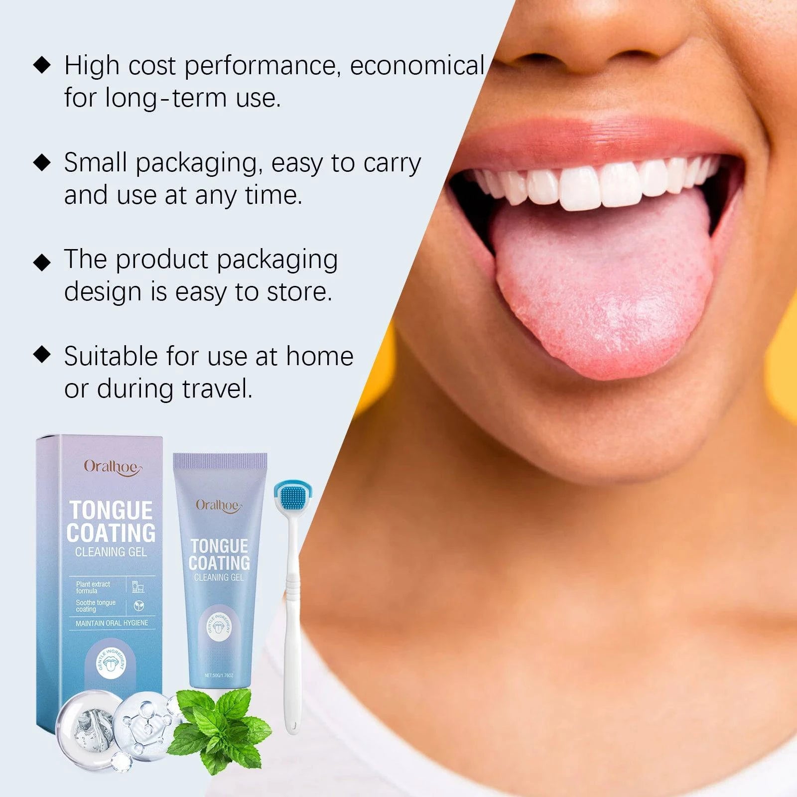 Nehwei enterprise tongue cleaning gel in a tube, designed to remove tongue coating and inhibit bacteria for fresh breath.