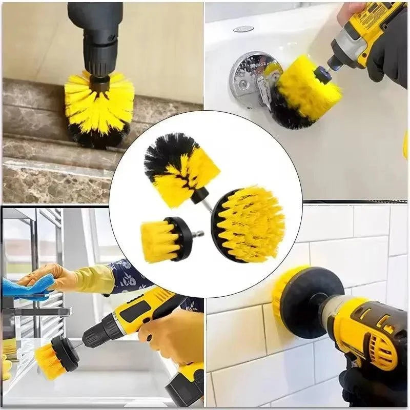 Nehwei enterprise electric scrubber brush drill kit with nylon brushes for carpet, glass, car tires, and various surfaces in multiple sizes