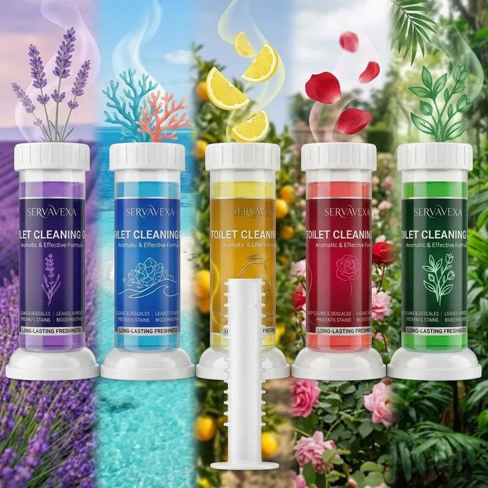 Nehwei SERVAVEXA toilet cleaning gel stamps with flower design, deodorizer, and descaling features for bathroom freshness.