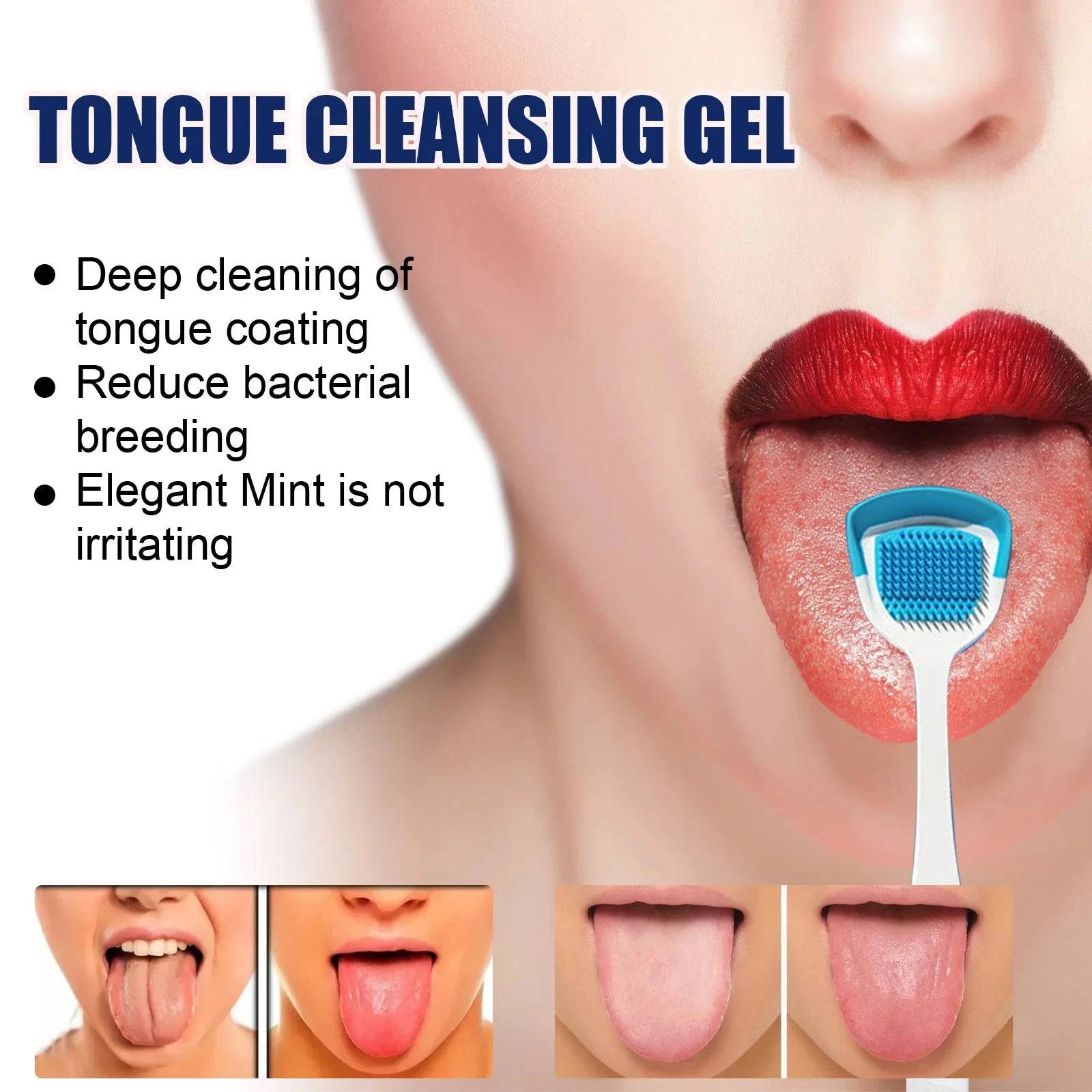 EELHOE tongue cleaning gel and brush kit by Nehwei enterprise for fresh breath and oral hygiene, with gel and cleaning tools on a white background.