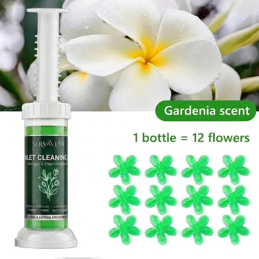 Nehwei SERVAVEXA 5-piece toilet cleaning gel stamps with floral scent, automatic bowl deodorizer and bathroom descaling tools.