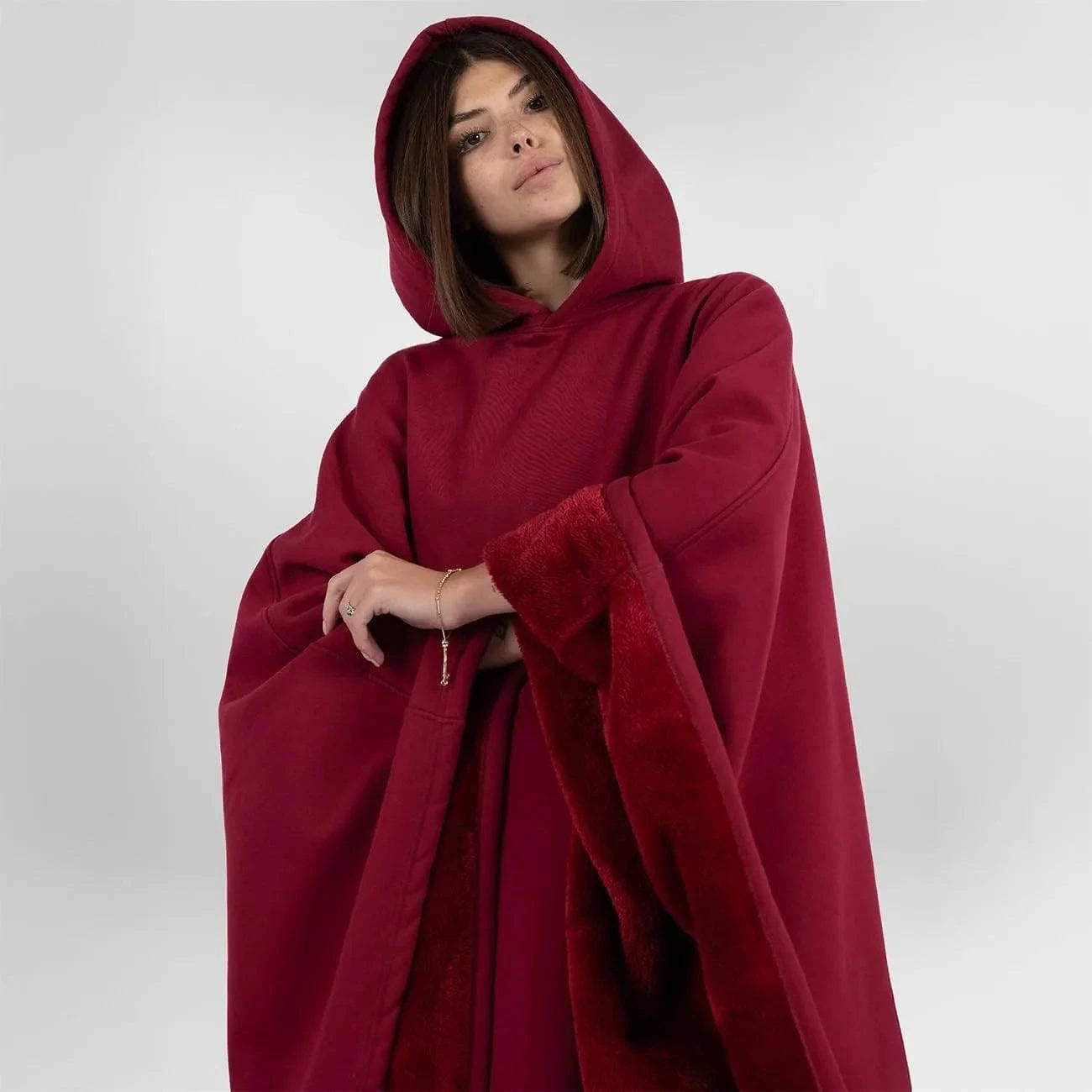 Nehwei enterprise Eden oversized unisex hoodie with faux fur lining, lightweight, super warm winter cloak in soft fabric.