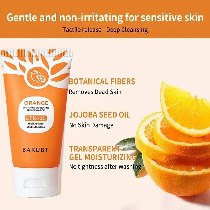 Nehwei Orange Exfoliating Gel for face and body, natural cleansing and moisturizing facial scrub with orange peel for skin renewal