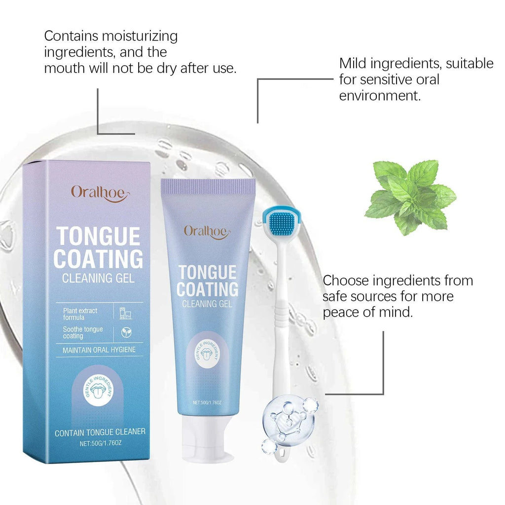 Nehwei Enterprise tongue cleaning gel with brush, fresh mouth and bad breath removal kit, 2-in-1 tongue cleaner for oral health.
