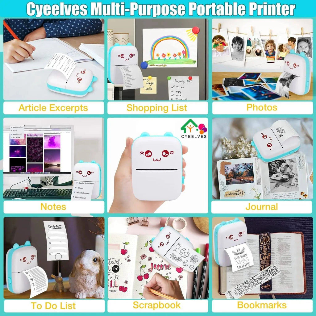 Nehwei portable mini thermal printer with Bluetooth, showing compact design and six rolls of receipt paper for iOS and Android.