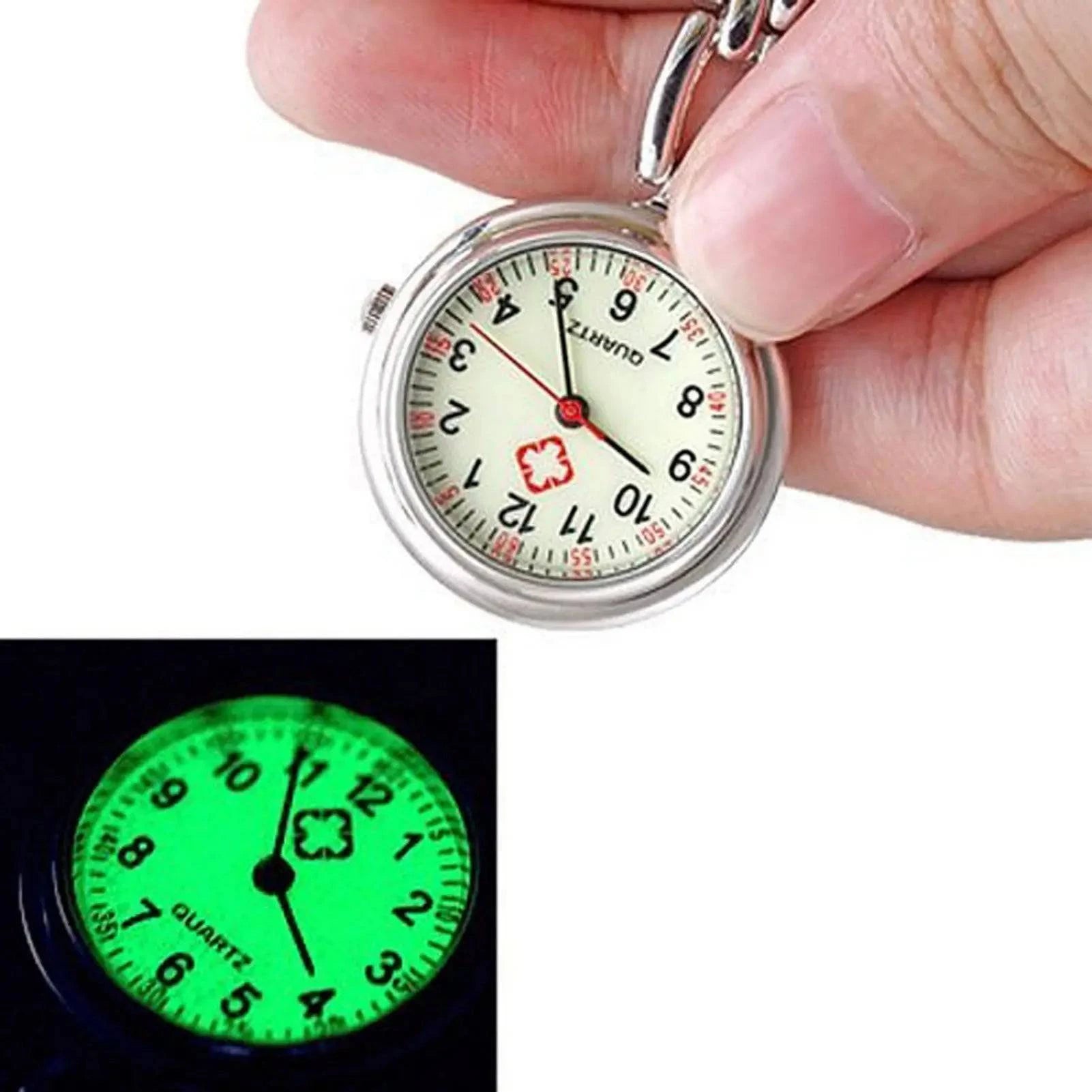Nehwei enterprise luminous nurse watch dial with retractable clip, alloy strap, visible at night, designed for medical professionals.