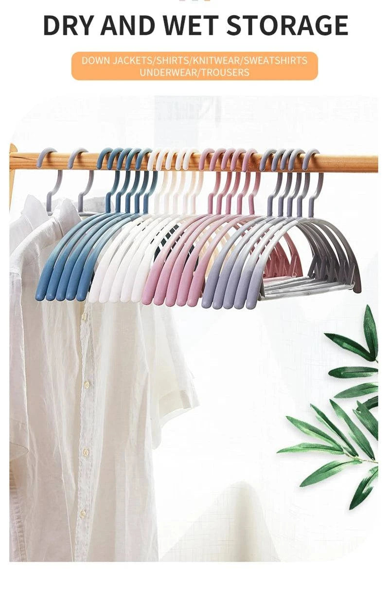 Plastic household clothes hanger with wide shoulder and semi-circular design, seamless hanging organizer from Nehwei enterprise.