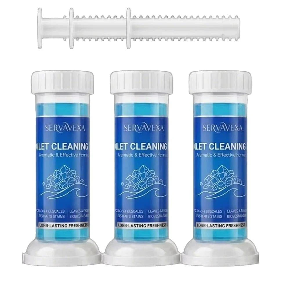 Nehwei SERVAVEXA 5-piece toilet cleaning gel stamp set with aromatic flower bowl cleaner and bathroom descaling tools.