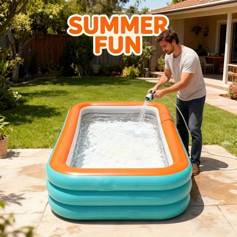 Rectangular inflatable outdoor pool by Nehwei enterprise filled with water, suitable for children and adults in a backyard setting