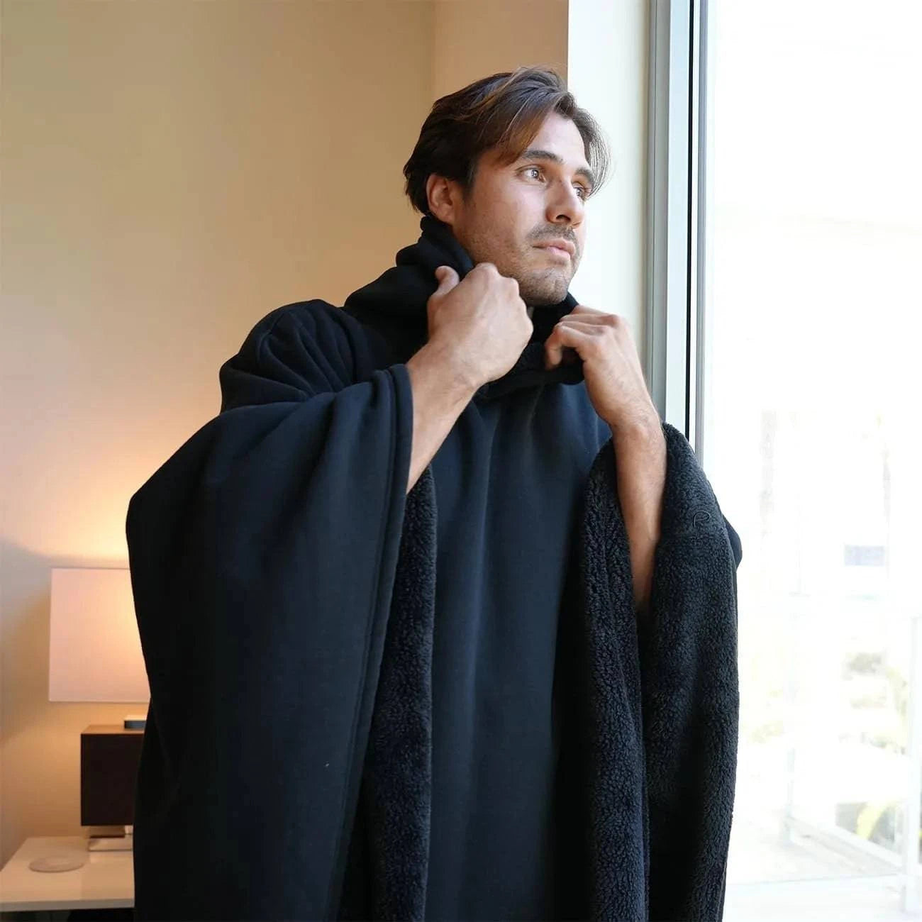 Nehwei enterprise Eden unisex oversized hoodie cloak with faux fur lining, lightweight, super warm, casual winter outerwear.