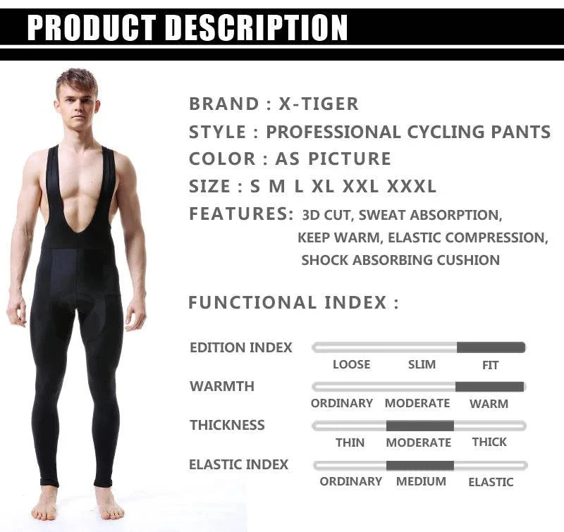 Nehwei enterprise X-TIGER winter cycling bib trousers with thermal fabric, mountain bike tights, Coolmax 5D gel pad, keep warm