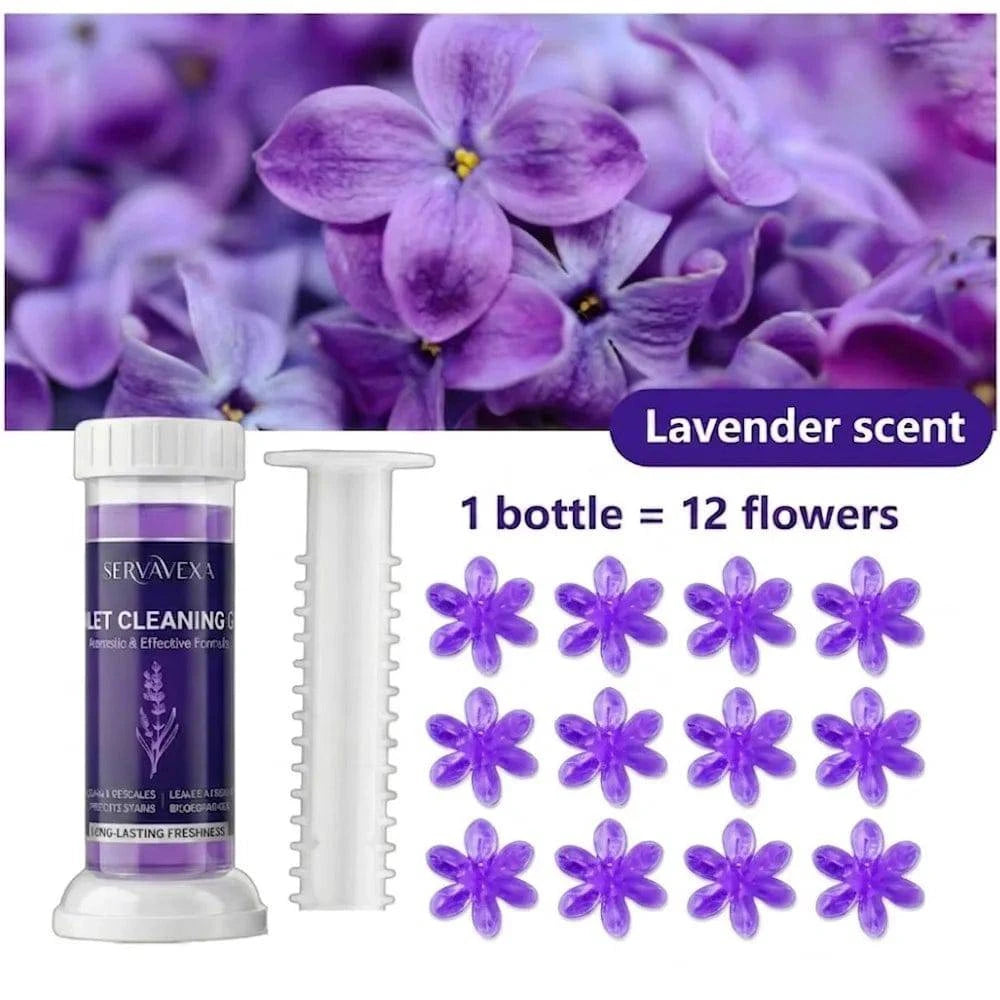 Nehwei enterprise SERVAVEXA 5-pack toilet cleaning gel stamps with floral scents, designed for bathroom deodorizing and descaling.