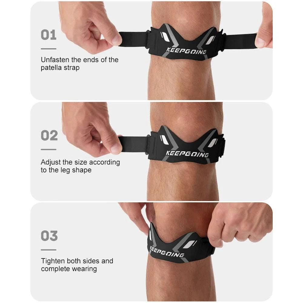Nehwei enterprise patella knee strap band for knee pain relief, support, and stabilization with ergonomic pad design.