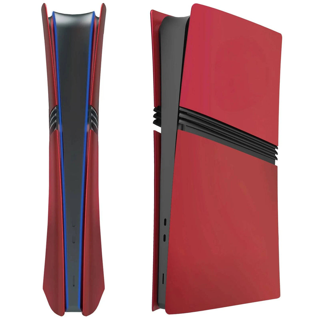 Nehwei enterprise PS5 Pro faceplate cover with matte skin, red color, and two silicone controller covers for Digital and Disc editions.