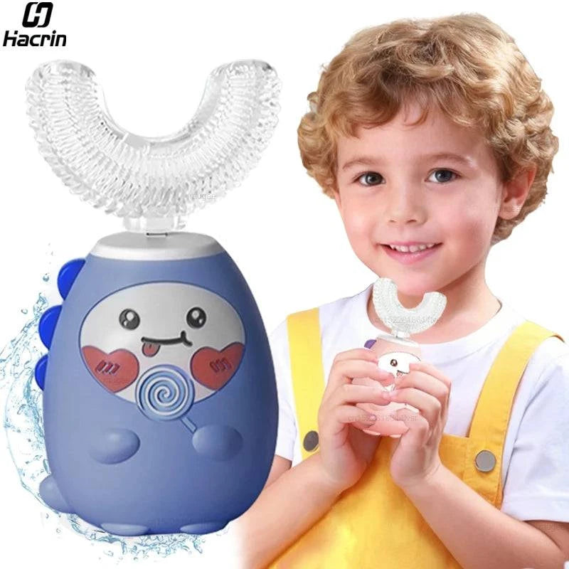 Children's electric toothbrush by Nehwei with U-shaped design, cartoon character, USB rechargeable, ideal for kids' oral hygiene.