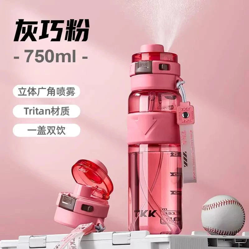 Nehwei 2-in-1 portable water bottle with built-in fan and mist spray, leakproof outdoor cooling cup for kids and students
