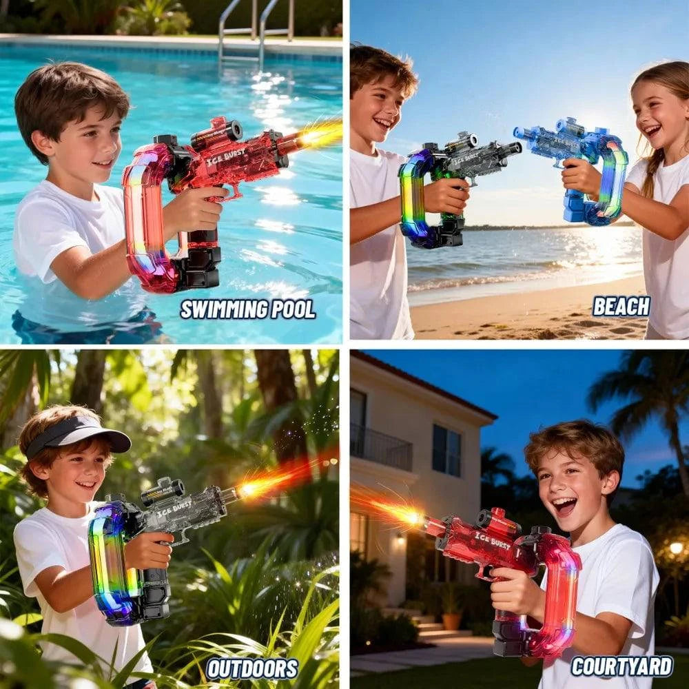 Nehwei electric water gun with long battery, automatic water blaster for summer beach, pool, and outdoor party fun.