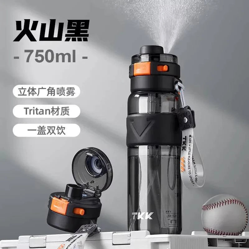 Nehwei 2-in-1 portable water bottle with built-in fan and mist spray, leakproof cooling cup for outdoor sports and kids.