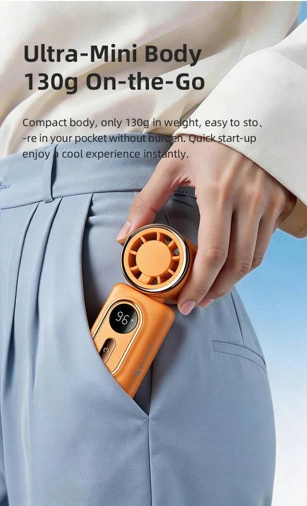Nehwei handheld mini fan with LED display, 5 speeds, 180° adjustable, rechargeable 3000mAh battery, portable clip fan.