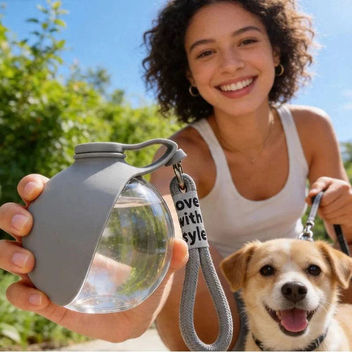 Nehwei 2-in-1 portable dog water bottle with 285ml capacity, outdoor travel dog drink dispenser and portable water bowl for small dogs