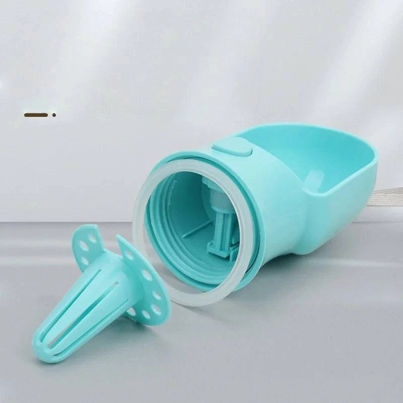 Portable dog and cat water bottle with food container by Nehwei Enterprise, leak-proof outdoor water dispenser for pets.